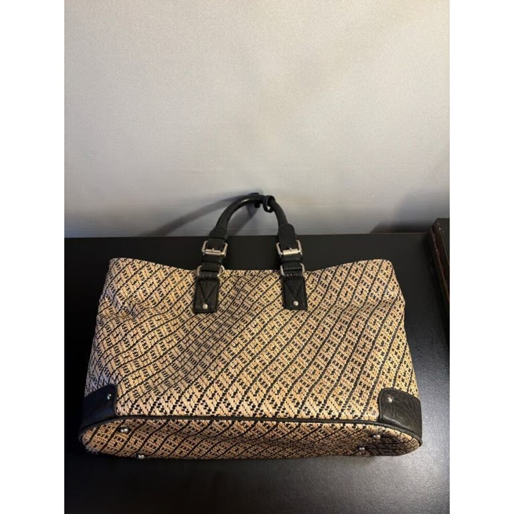 Banana Republic Woven Straw Tote Handbag Leather Trim Shoulder Bag